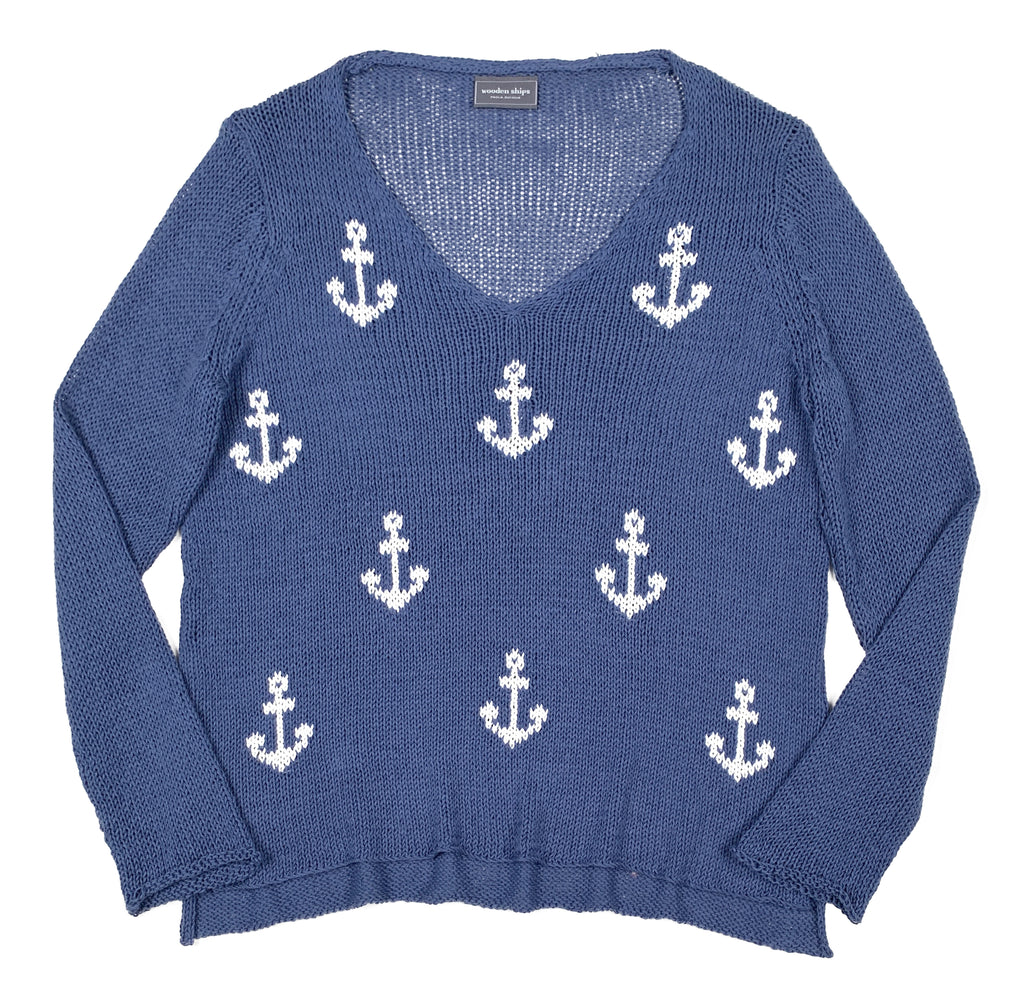 Wooden Ships Mini Anchor V-Neck Sweater