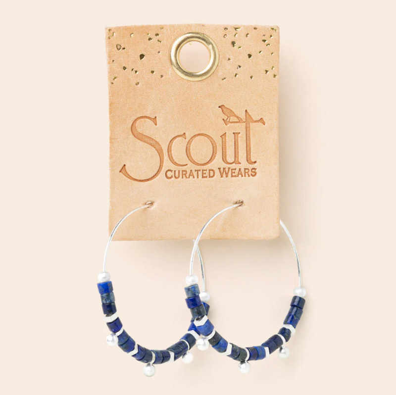 Stone Disc Hoop Earring - Lapis/Silver