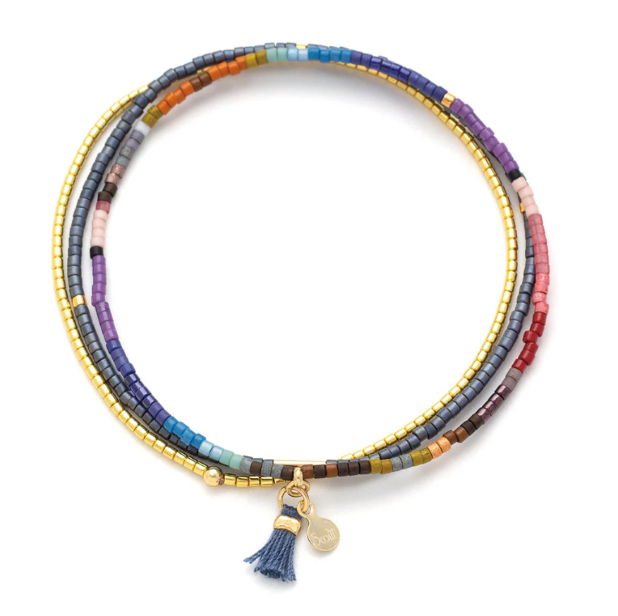 Scout Curated Wears Chromacolor Miyuki Bracelet Trio - Dark Multi/Gold