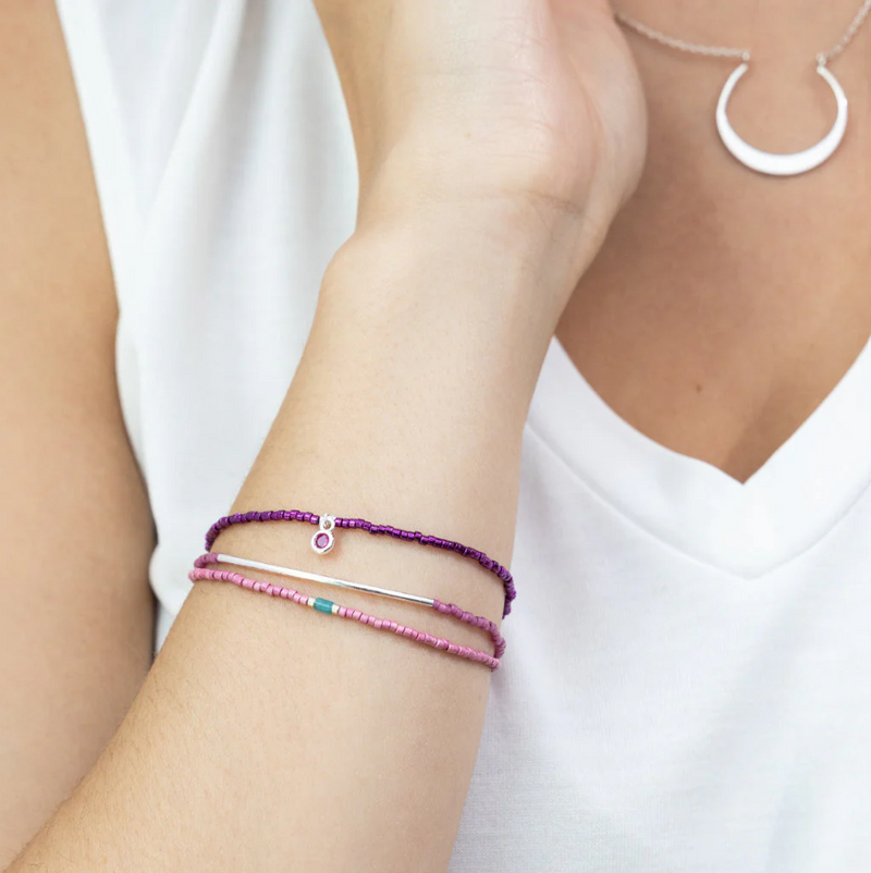 Scout Curated Wears Tonal Chromacolor Miyuki Bracelet Trio - Fuchsia/Silver