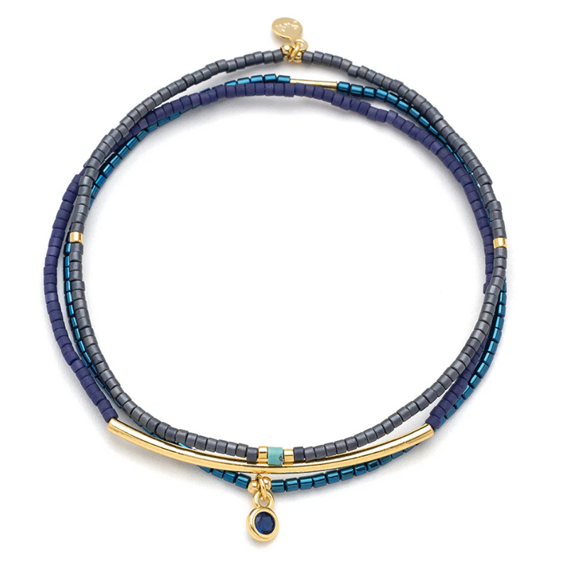 Scout Curated Wears Tonal Chromacolor Miyuki Bracelet Trio - Navy/Gold