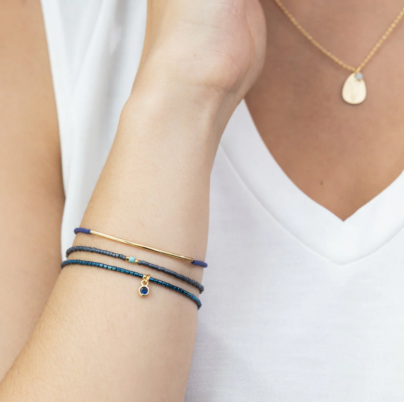 Scout Curated Wears Tonal Chromacolor Miyuki Bracelet Trio - Navy/Gold