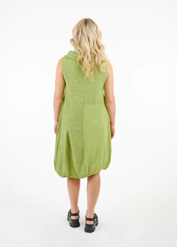Back view of dress hanging naturally with crinkled finish