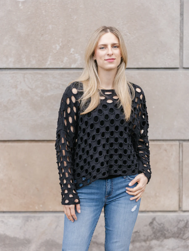 Lula Pullover by Shannon Passero in wide open-knit cotton in the color black