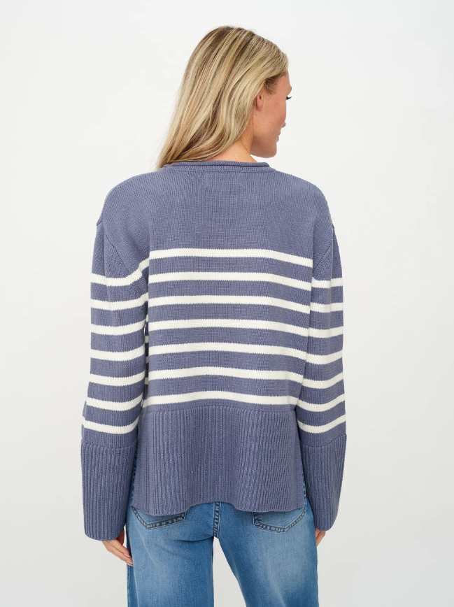 “Soft knit striped crew sweater, perfect for layering in fall”