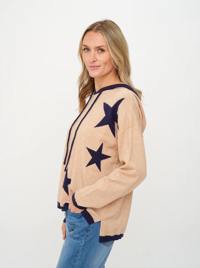 Starlight Hoodie with star pattern and two-tone knit design
