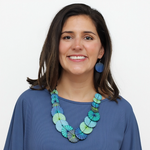Model wearing Azalea Necklace with a simple outfit Blue