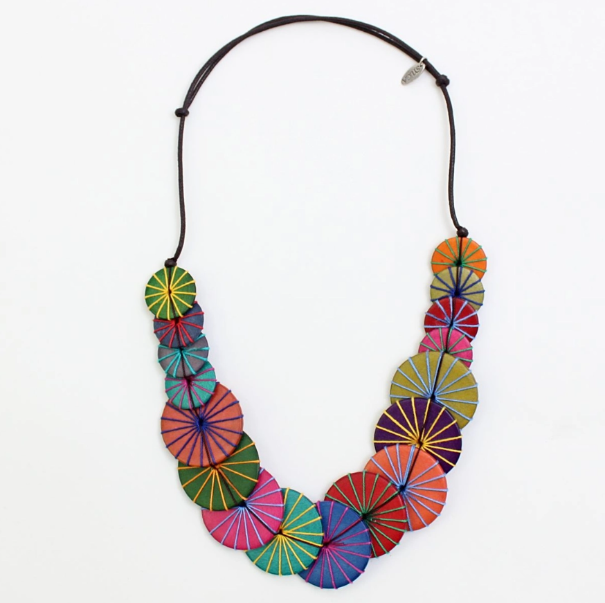 Model wearing Azalea Necklace with a simple outfit Multi