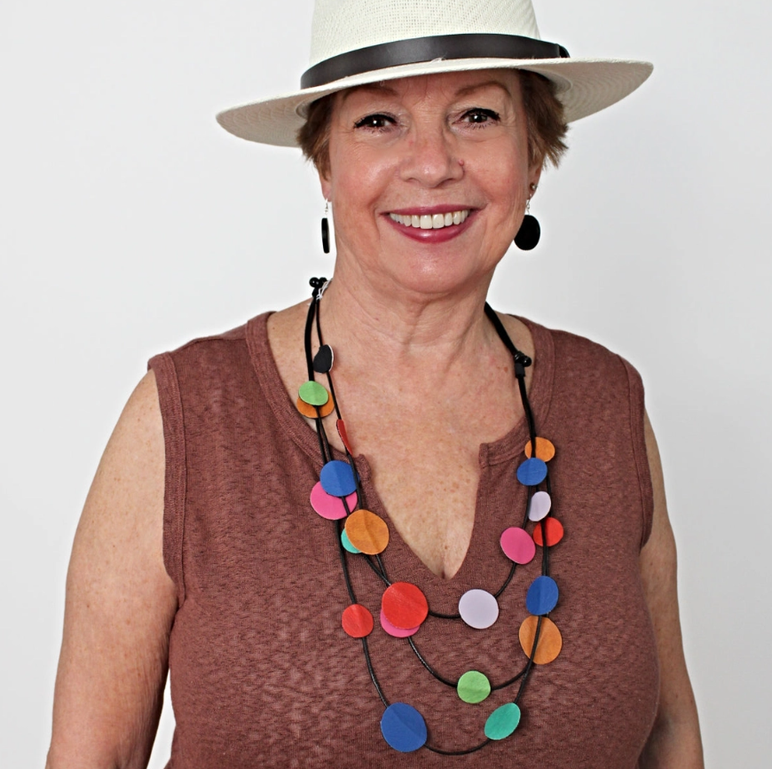 Model wearing Paris Leather Necklace with a neutral outfit