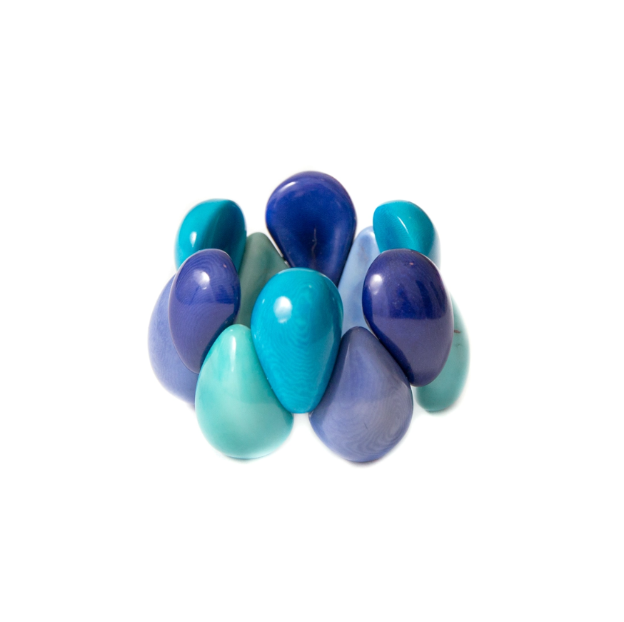 Raindrop Tagua Bracelet handmade in Ecuador, featuring sustainable materials in Azul Combo