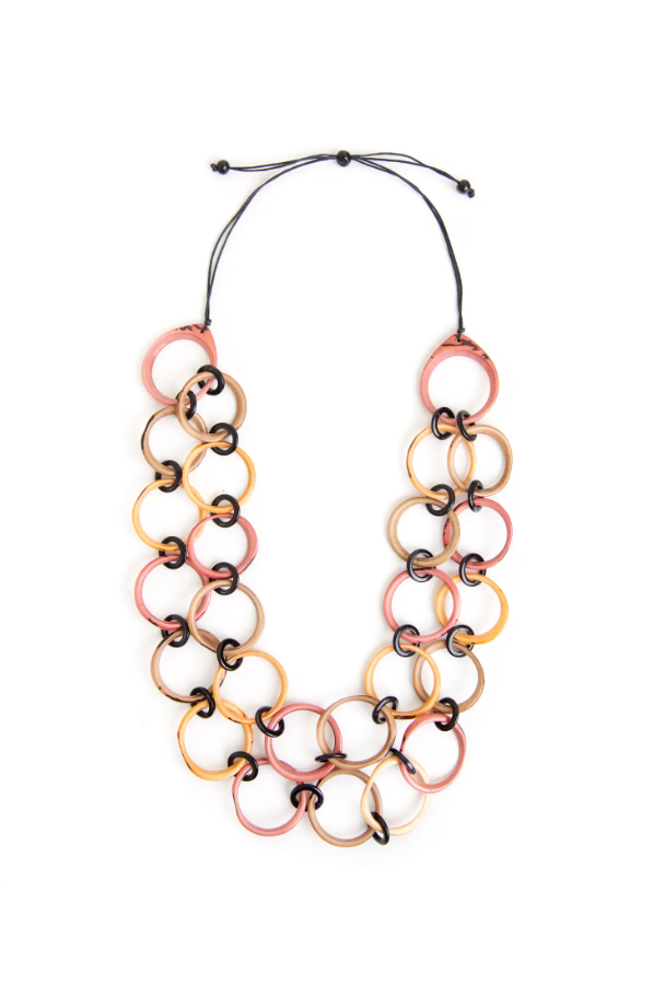 Tagua Long Ring of Life Melon Rose Cafe Con Leche