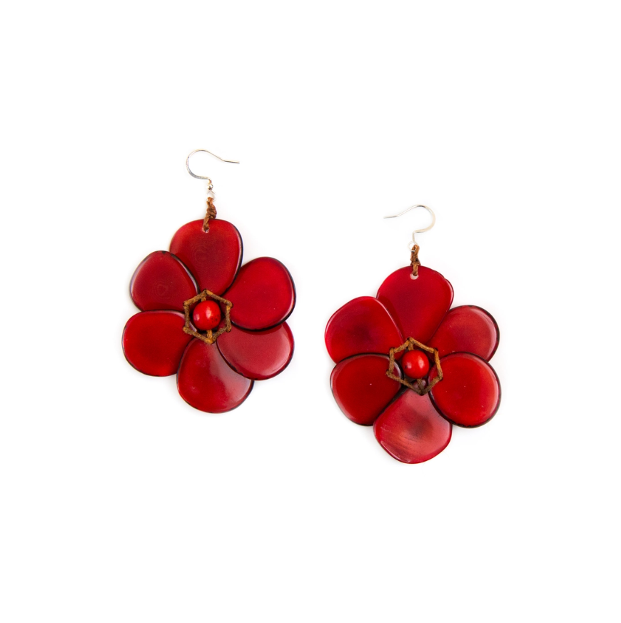 Rosalia Tagua Earrings made with sustainable materials, handmade in Ecuador in Red