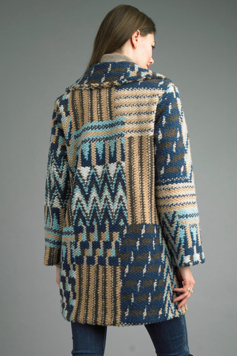 Back view of Tempo Paris Bouclé Pattern Coat showing relaxed fit