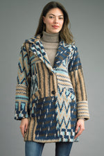 Tempo Paris Bouclé Pattern Coat with bold colors and notched collar