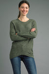 Women’s crew neck tunic sweater in olive knit at The Lazy Daisy