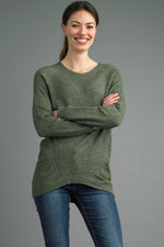 Women’s crew neck tunic sweater in olive knit at The Lazy Daisy