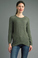 Tempo Paris Olive Crew Neck Sweater with angled stitching detail