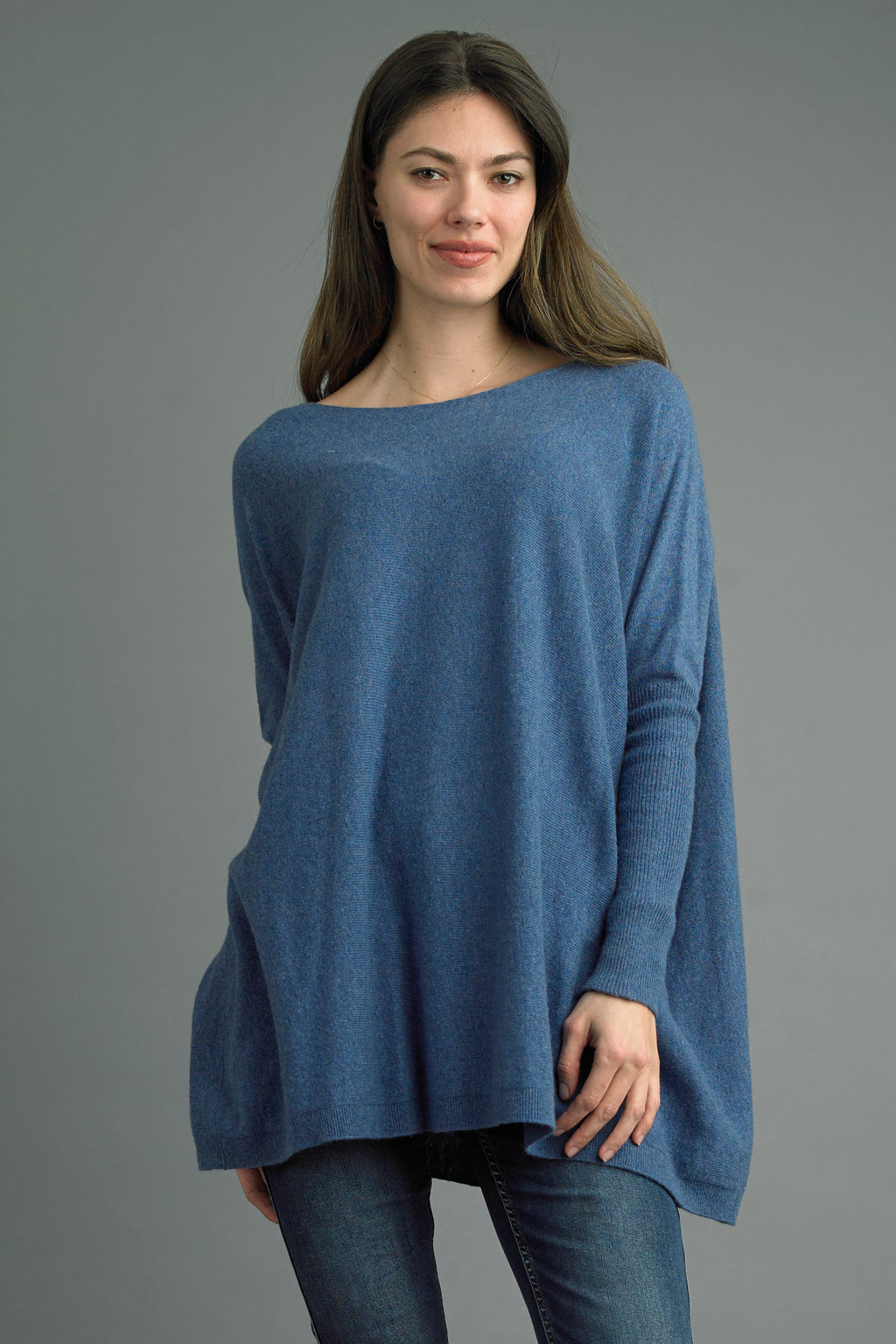 Tempo Paris Oversized Knit Tunic with drop shoulders and boat neckline