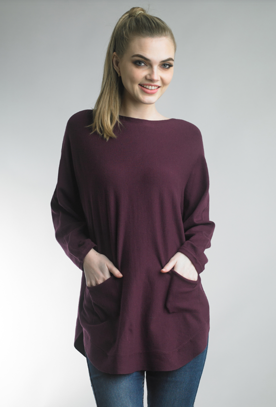 Tempo Paris Front Pocket Sweater Plum