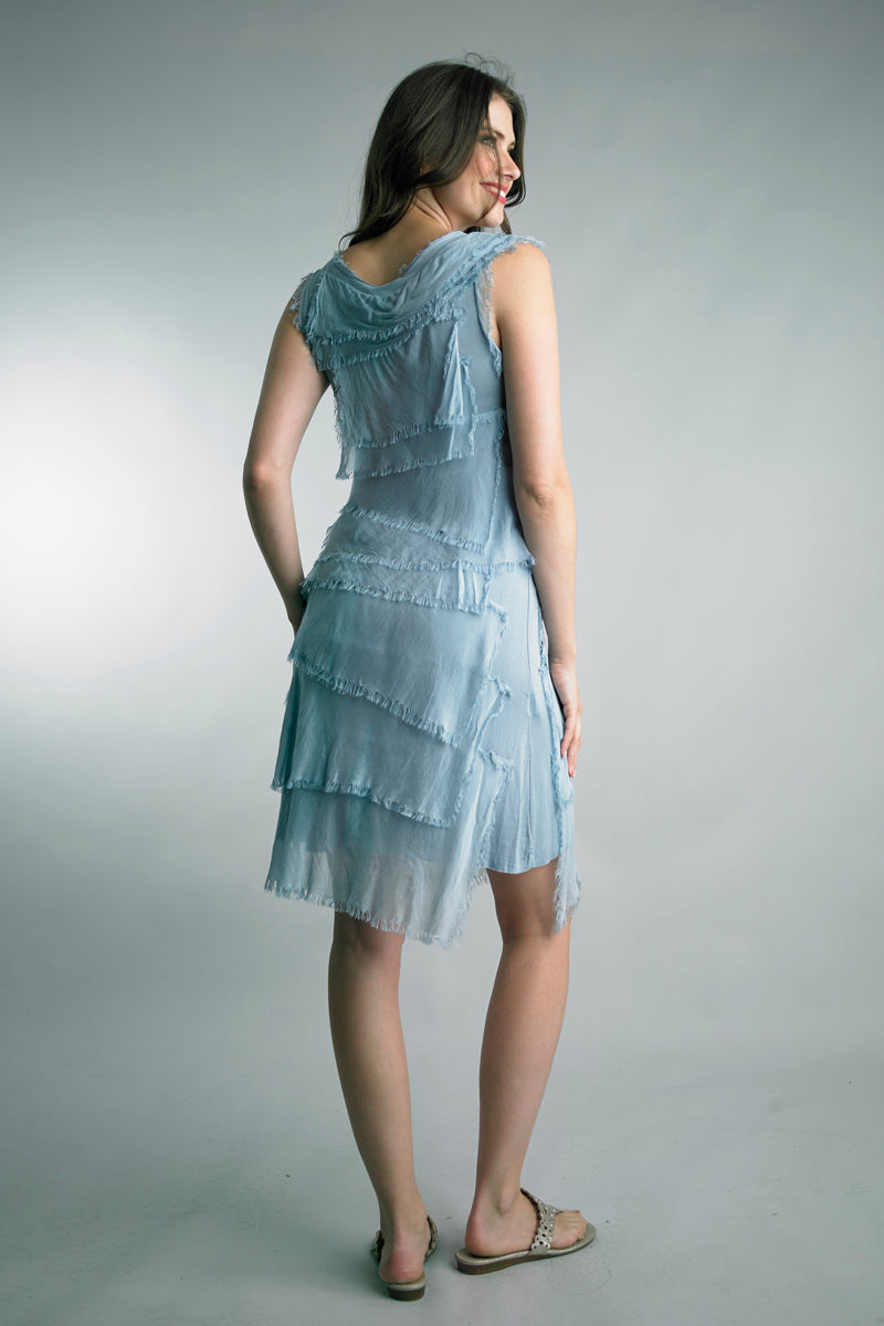 Washed silk layered dress in denim, made in Italy – summer style