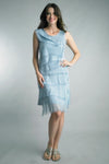 Tempo Paris layered silk summer dress with frayed detail in denim
