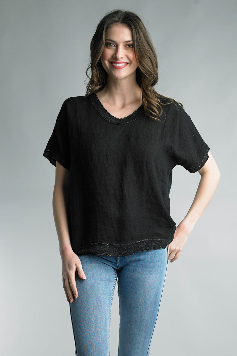 Tempo Paris Linen Tee – Casual Summer Top in black