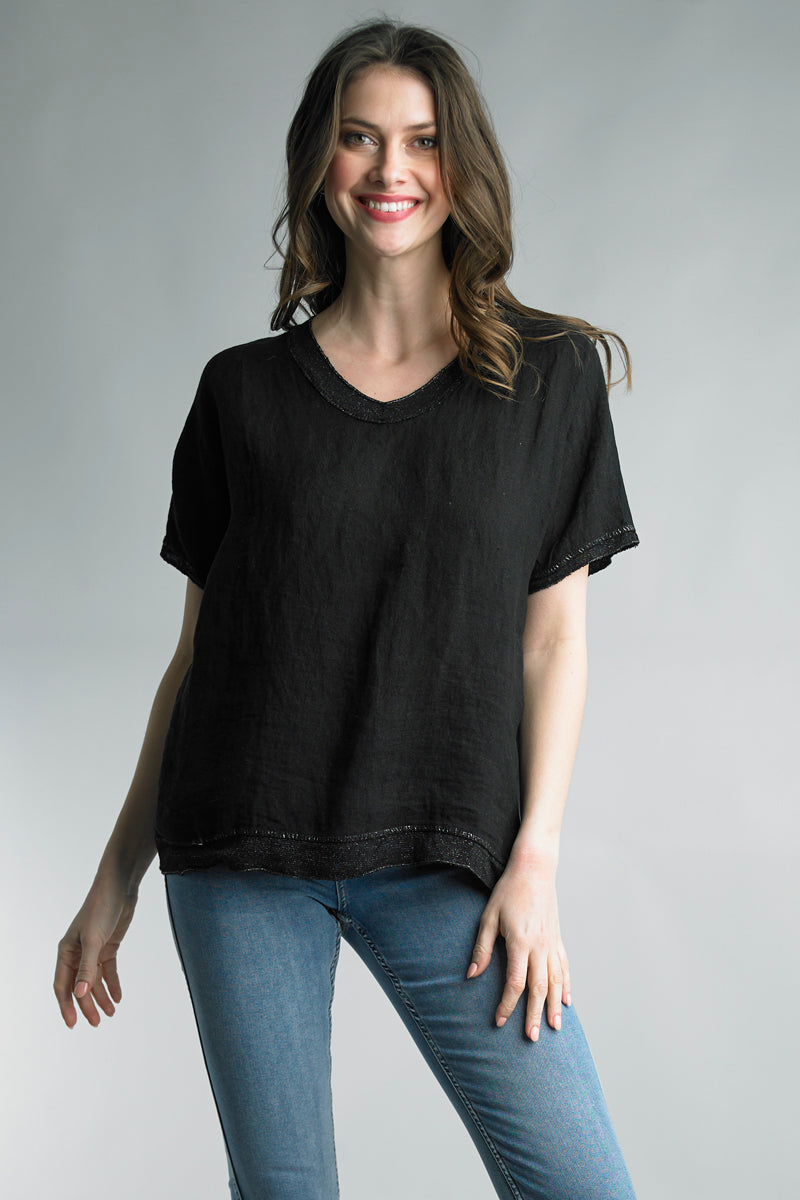 Tempo Paris Linen Tee – Casual Summer Top in black
