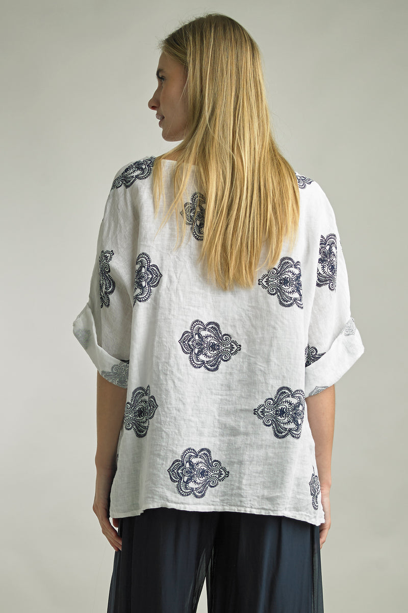 Back view of relaxed fit linen top made in Italy