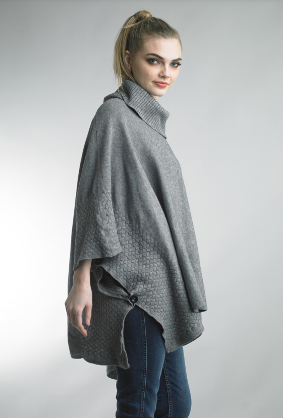 Tempo Paris Ribbed Edge Poncho Grey