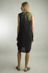 Tempo Paris Slora Linen Dress with knee-length bubble hem and floral embroidery in black