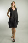 Lightweight Tempo Paris linen dress with V-neckline and floral embroidery in black