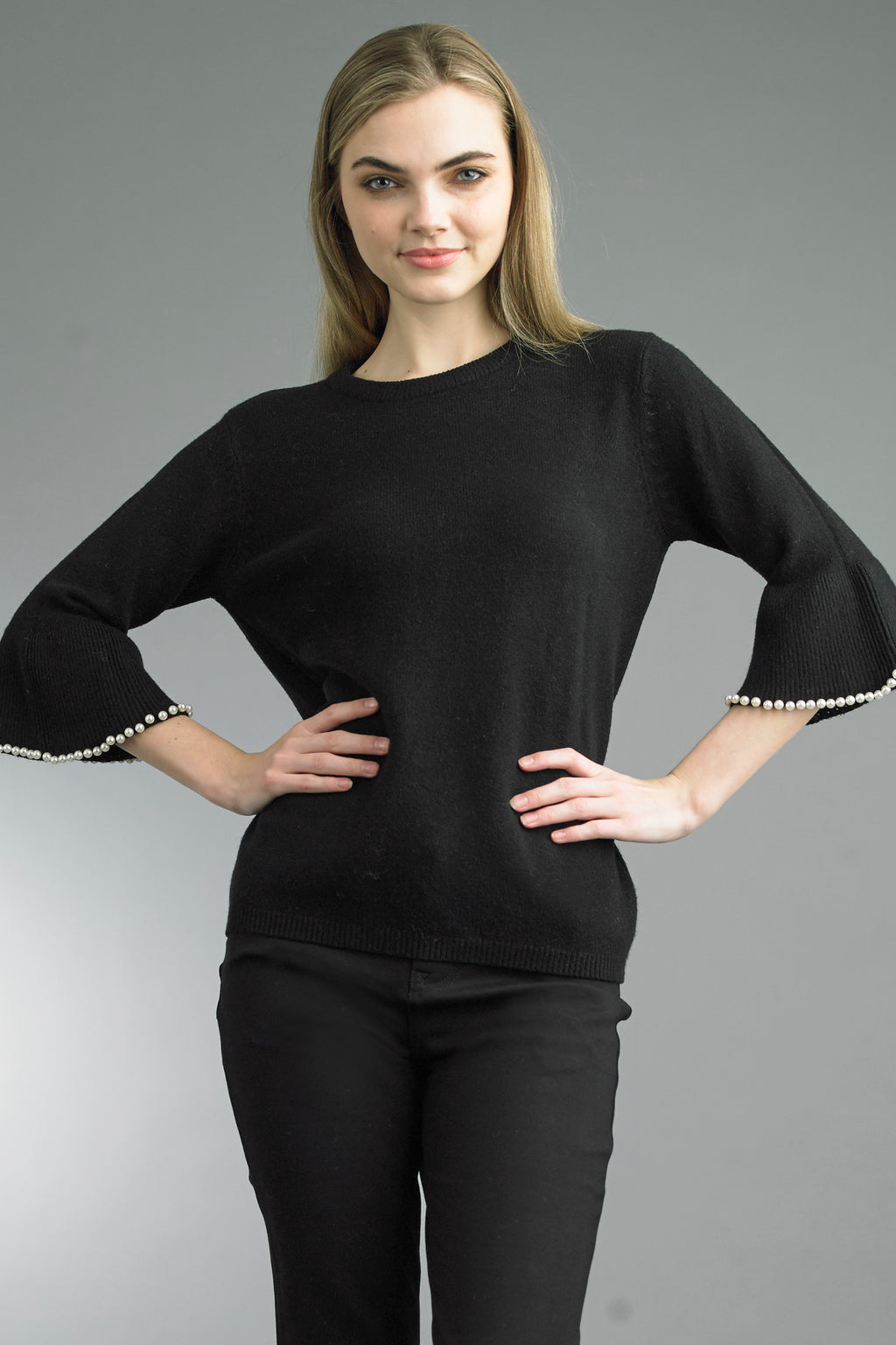 Tempo Paris Pearl Edge Sweater with pearl-trimmed sleeves