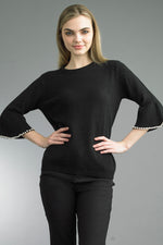Crew neck Pearl Edge Sweater styled for casual wear