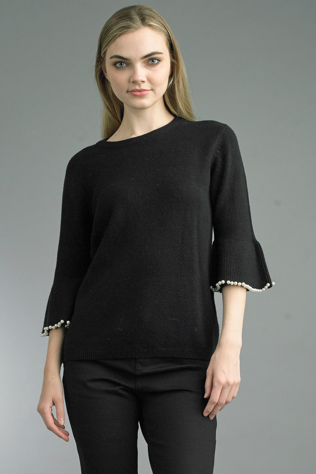Tempo Paris Pearl Edge Sweater with pearl-trimmed sleeves