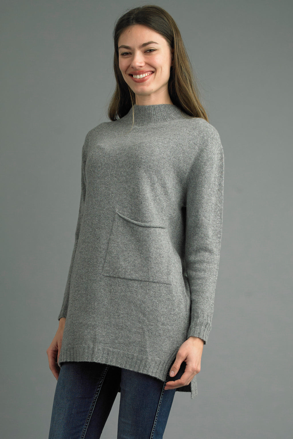 Tempo Paris Mock Neck Sweater with tunic hem and side slit