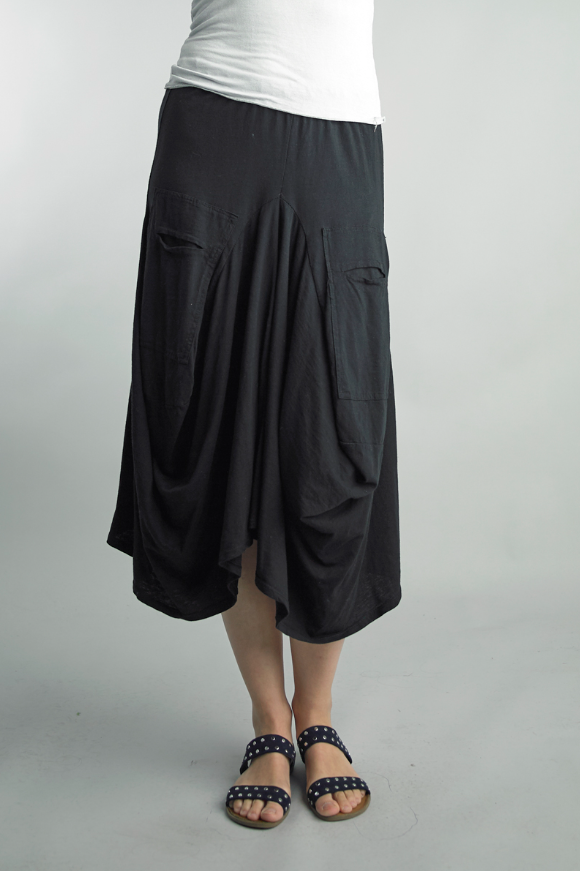 Tempo Paris Ruched Linen Skirt Navy