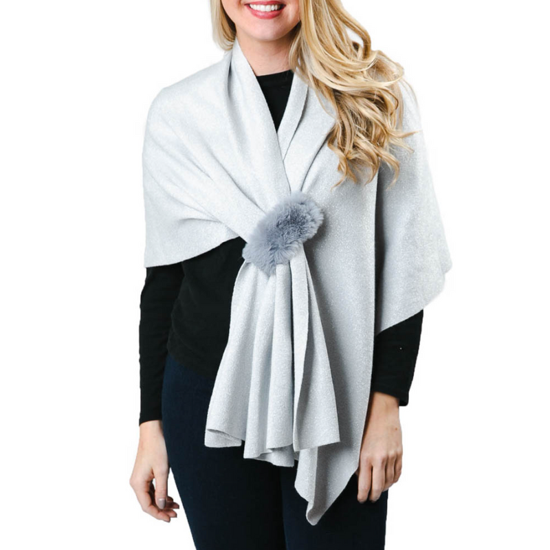 Katie Keyhole Wrap with Faux Fur Loop Silver