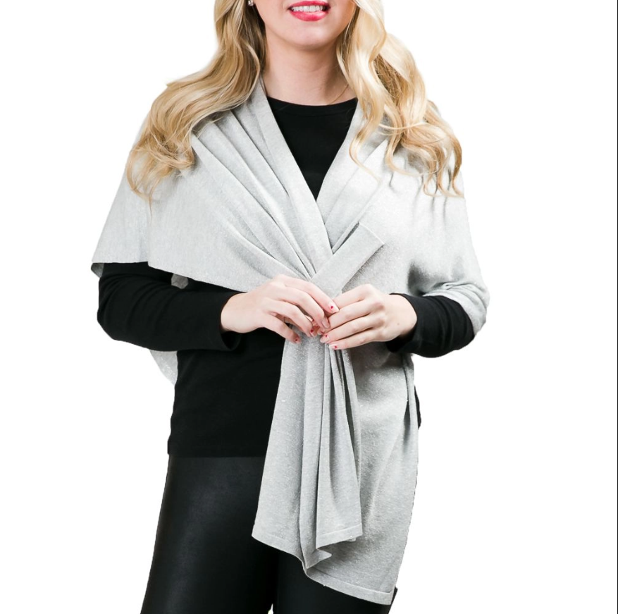 Metallic silver Katie Wrap with subtle sparkle for special occasions.