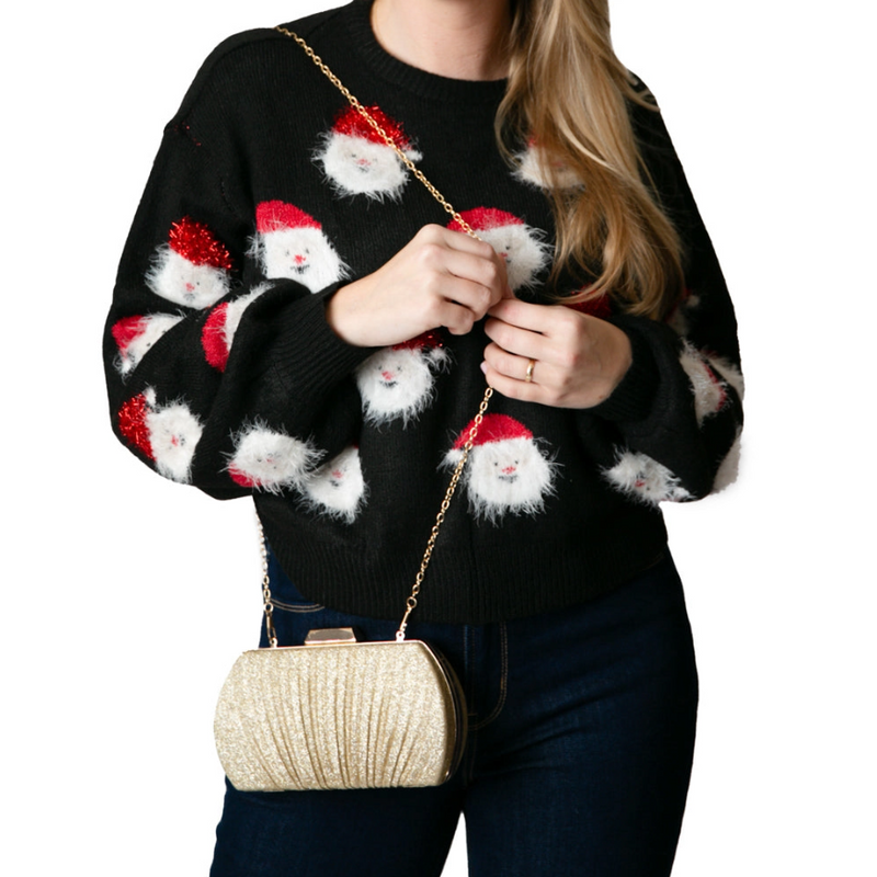 Top It Off Nickie Santa Sweater Black