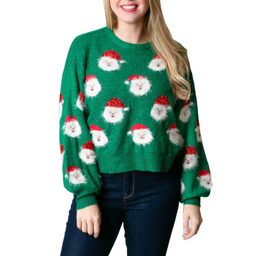 Top It Off Nickie Santa Sweater Green