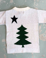 Back of kids sweater with original Maine flag blue star and green pine design