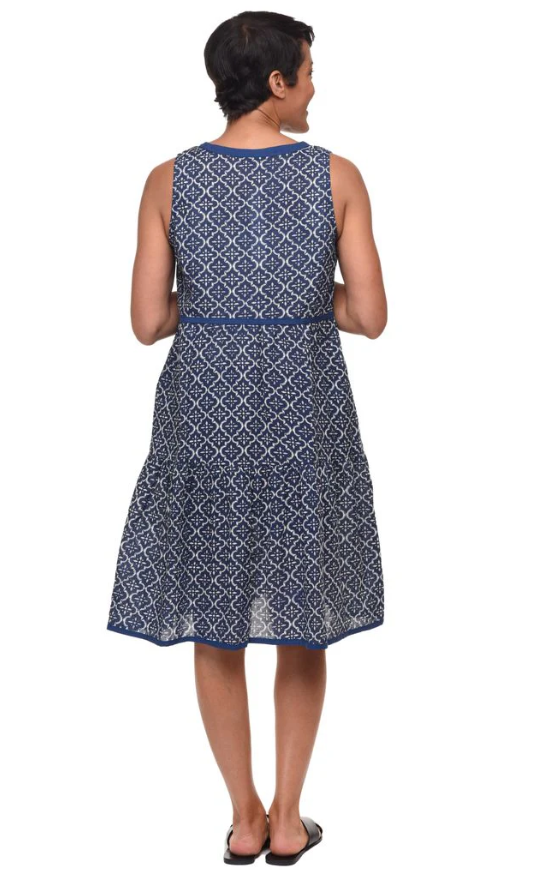 Back view of the Tulip Bowman Dress featuring side pockets and relaxed fit