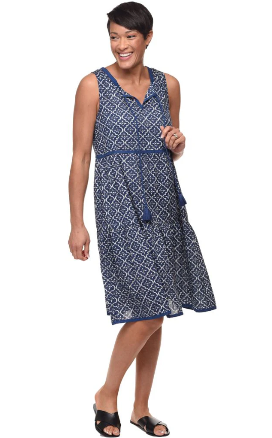 Front view of Tulip Bowman Sleeveless Tank Dress with waist seam and ruffle hem