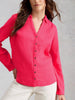 Soft double cloth cotton top styled with denim jeans in the color Bright Pink at The Lazy Daisy