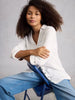 Organic cotton longline shirt with textured double cloth fabric in the color White at The Lazy Daisy