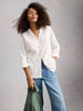 Woman wearing Annie double cloth longline shirt by White Stuff in the color white at The Lazy Daisy