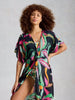 Bold leaf print kimono cover up in lightweight fabric at The Lazy Daisy