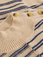 White Stuff Mix Stripe Sweater with stand neck and shoulder buttons