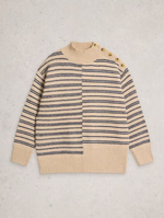 Variegated stripe knit sweater in cozy cotton and wool blend