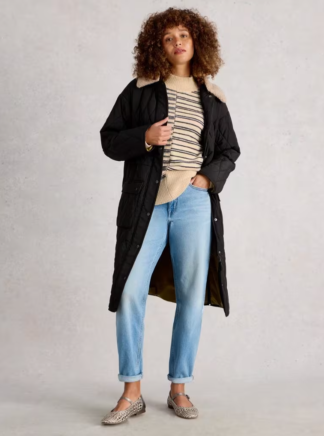 White Stuff Mix Stripe Sweater with stand neck and shoulder buttons